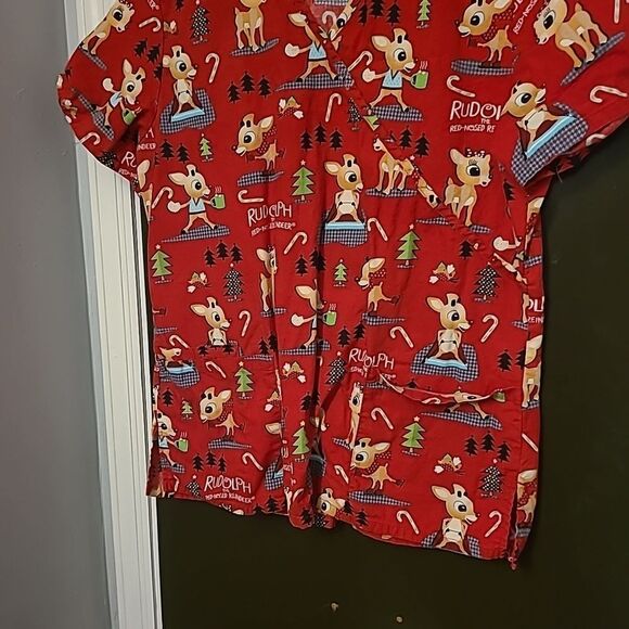 Rudolph the Red Nose Reindeer  Scrub Top - Picture 4 of 8